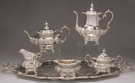 Rosewood (Silverplate, Hollowware) 6-Piece Plated Tea Set (Waste & Tray)