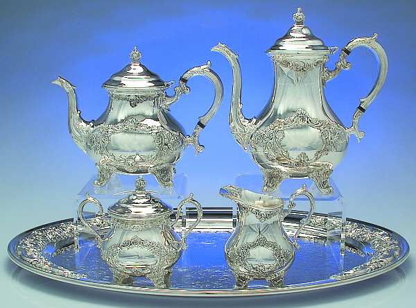 Buttercup (Silverplate, Hollowware) 5-Piece Silverplate Tea Set (with Tray)