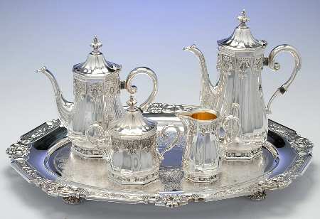 Hispana (Silverplate, Hollowware) 5-Piece Silverplate Tea Set (with Tray)
