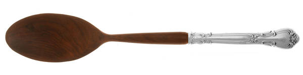 Chantilly (Sterling, 1950, "Gorham", No Monograms) Salad Serving Spoon with Wooden Bowl HC