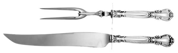 Chantilly (Sterling, 1950, "Gorham", No Monograms) Small Steak 2-Piece Carving Set w/Stainless Blade