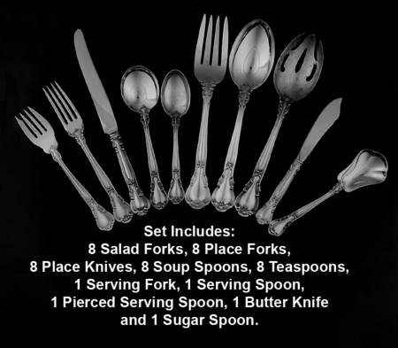 Chantilly (Sterling, 1950, "Gorham", No Monograms) 45 Piece Place Size Starter Set