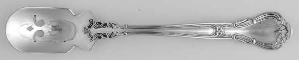 Chantilly (Sterling, 1950, "Gorham", No Monograms) Short Handled Olive Spoon with Pierced Bowl