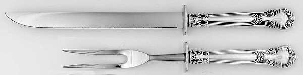 Chantilly (Sterling, 1950, "Gorham", No Monograms) Small 2-Piece Steak Carving Set w/Stainless Blade