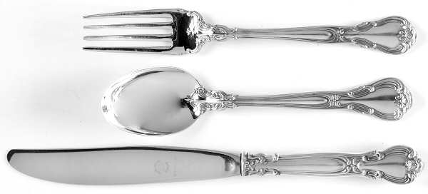 Chantilly (Sterling, 1950, "Gorham", No Monograms) 3 Piece Youth Set (Knife, Fork & Spoon)