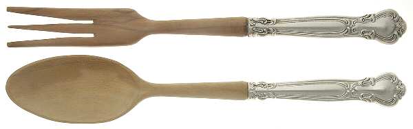 Chantilly (Sterling, 1950, "Gorham", No Monograms) Wooden Bowl 2-Piece Salad Set