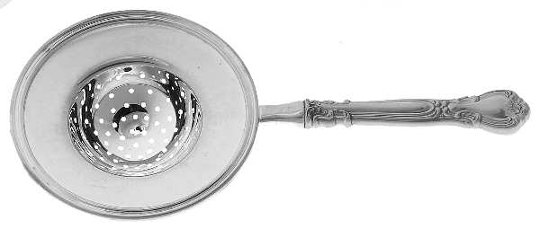 Chantilly (Sterling, 1950, "Gorham", No Monograms) Individual Overcup Tea Strainer with Silverplate Bowl