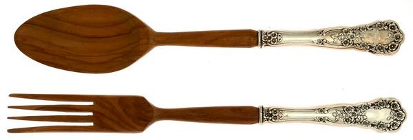 Buttercup (Sterling, "Gorham") 2 Piece Wooden Bowl Salad Set