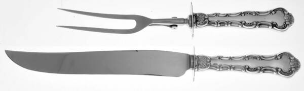Strasbourg (Sterling, "Gorham", 1897) 2pc Large Roast Carving Set-Stnl w/Sterling Guard