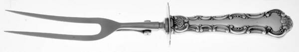 Strasbourg (Sterling, "Gorham", 1897) Lg Carving Roast Fork Stnl Prong w/Sterling Guard