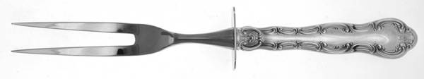 Strasbourg (Sterling, "Gorham", 1897) Large Stainless Prong Carving Fork W/Sterling Guar