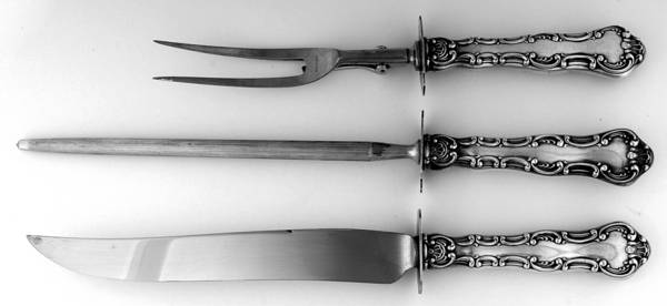 Strasbourg (Sterling, "Gorham", 1897) 3pc Large Roast Carving Set-Stnl w/Sterling Guard