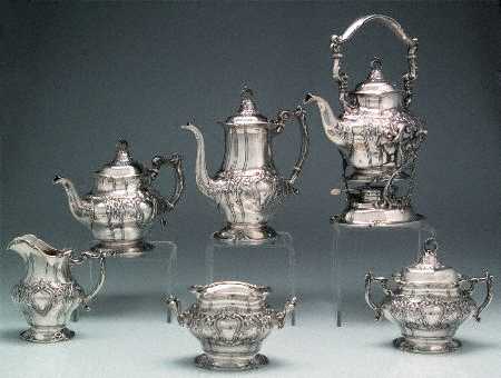 Chantilly-Floral (Sterling, Hollowware) 6 Piece Tea Set (CP1, TP1, CR1, SU1, WB1, KES1)