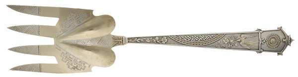 Japanese (Sterling, 1871) Large Solid Bright Cut Fish Serving Fork