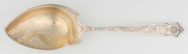 Japanese (Sterling, 1871) Solid Bright Cut Vegetable Serving Spoon