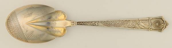 Japanese (Sterling, 1871) Salad Serving Spoon, Bright Cut Solid Piece