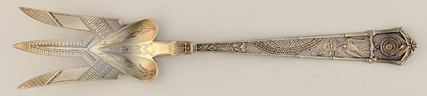 Japanese (Sterling, 1871) Salad Serving Fork, Bright Cut Solid Piece