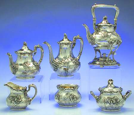 Ivu (Sterling, 1909, Hollowware Only) 6 Piece Tea Set (SCP, STP, SCR, SSU, SWB, SKES)