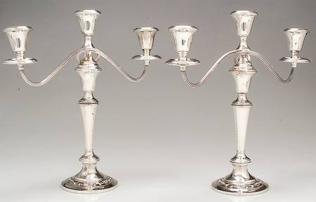 Strasbourg (Sterling, Hollowware, Older) Pair of Weighted 3 Light Candelabra