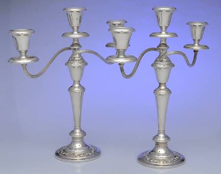 Strasbourg (Sterling, Hollowware, Older) Pair of 14" 3 Light Weighted Candelabras