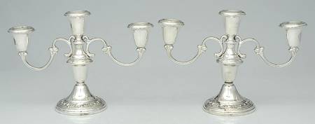 Strasbourg (Sterling, Hollowware, Older) Pair of Weighted 3 Light Candelabra