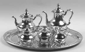 Strasbourg (Sterling, Hollowware, Older) 6 Piece Tea Set (SCP, STP, SCR, SSU, SWB, WTL)