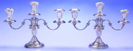 Strasbourg (Sterling, Hollowware, Older) Pair of Medium 3-Light Candelabra