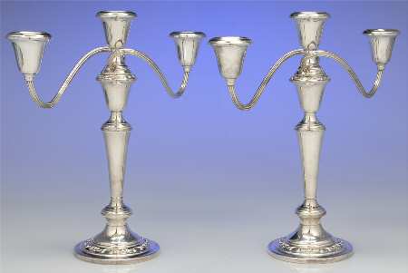 Strasbourg (Sterling, Hollowware, Older) Pair of Weighted 3 Light Candelabra