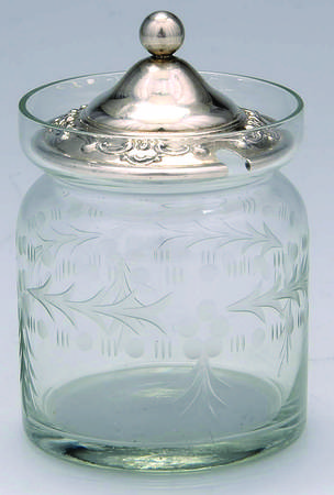 Strasbourg (Sterling, Hollowware, Older) Crystal Jam Jar & Silver Lid