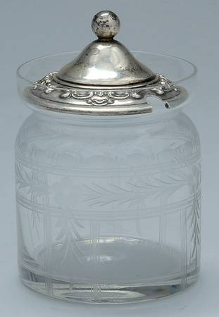Strasbourg (Sterling, Hollowware, Older) Crystal Jam Jar & Silver Lid