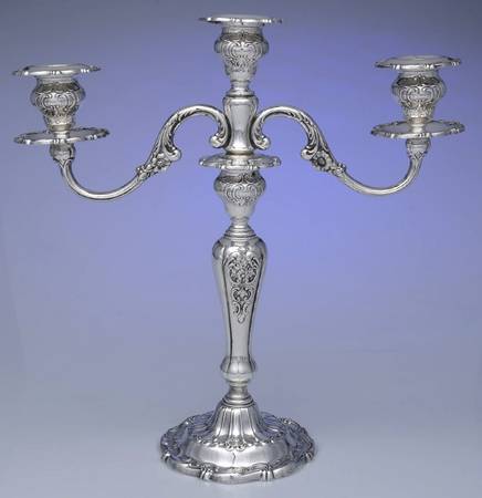 Louis XV (Sterling, Hollowware, Newer, Scroll Edge) Weighted 3 Light Candelabra