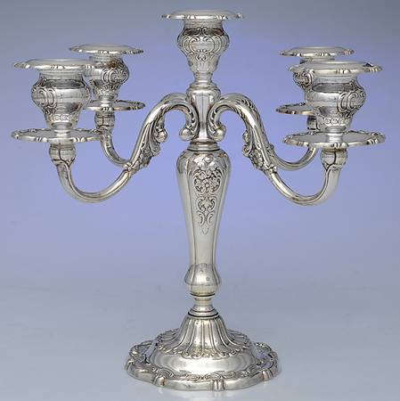 Louis XV (Sterling, Hollowware, Newer, Scroll Edge) Weighted 5 Light Candelabra