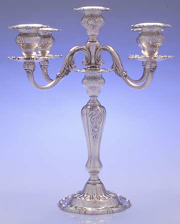 Louis XV (Sterling, Hollowware, Newer, Scroll Edge) Weighted 5 Light Candelabra