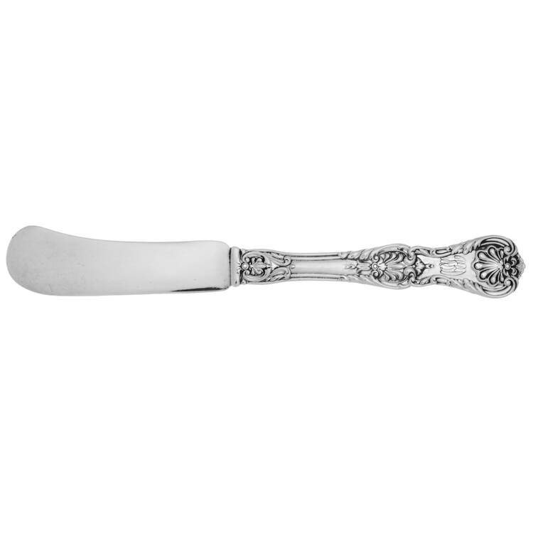 King George (Sterling, 1894, Monograms) Large Flat Handle Butter Spreader