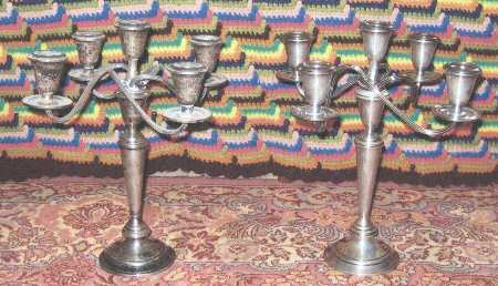 Newport Sterling Hollowware Pair of Weighted 5 Light Candelabra