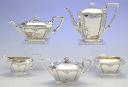 Colfax (Sterling, Hollowware) 5 Piece Tea Set (SCP, STP, SCR, SSU, SWB)