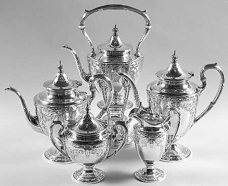 Cinderella (Sterling, Hollowware) 5 Piece Tea Set (SCP, STP, SCR, SSU, SKES)