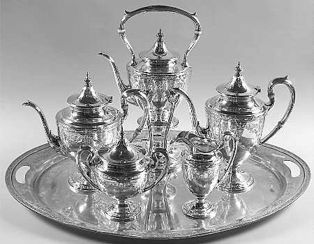Cinderella (Sterling, Hollowware) 6 Piece Tea Set (SCP, STP, SCR, SSU, SKES, WTL)
