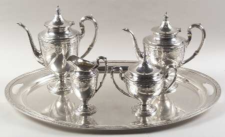 Cinderella (Sterling, Hollowware) 5 Piece Tea Set (SCP, STP, SCR, SSU, WTL)