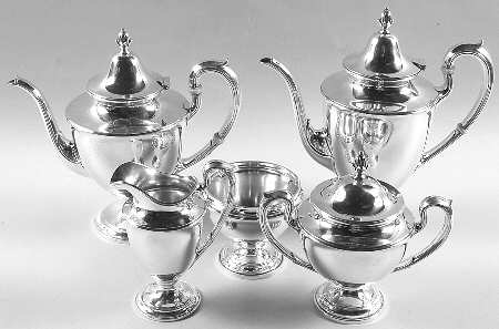 Dolly Madison (Sterling, Hollowware) 5 Piece Tea Set (SCP, STP, SCR, SSU, SWB)