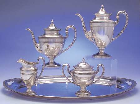 Edgeworth (Sterling, Hollowware) 5 Piece Tea Set (SCP, STP, SCR, SSU, WTL)