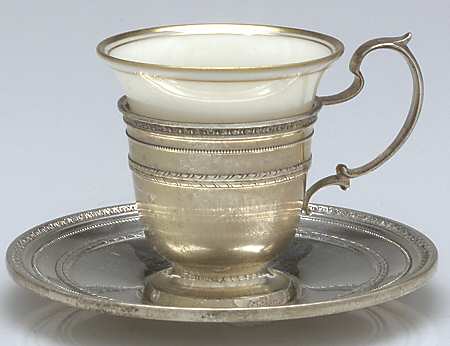 Edgeworth (Sterling, Hollowware) Sterling Demitasse Cup, Saucer and Liner