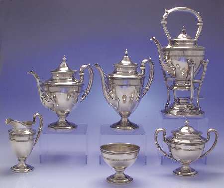 Edgeworth (Sterling, Hollowware) 6 Piece Tea Set (SCP, STP, SCR, SSU, SWB, SKES)