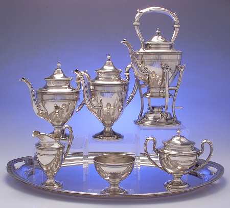 Edgeworth (Sterling, Hollowware) 7 Piece Tea Set (SCP, STP, SCR, SSU, SWB, SKES & WTL)