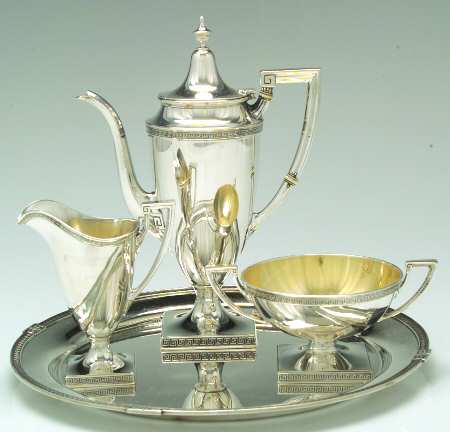 Etruscan (Sterling, Hollowware) 4-Piece Sterling Mini Tea Set with Tray