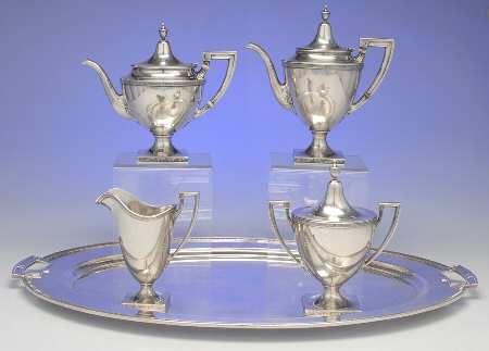 Etruscan (Sterling, Hollowware) 5 Piece Tea Set (SCP, STP, SCR, SSU, WTL)