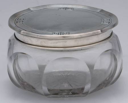 Etruscan (Sterling, Hollowware) Powder Jar, Crystal Bowl and Sterling Lid