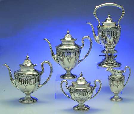 Marie Antoinette (Sterling, Hollowware) 5 Piece Tea Set (SCP, STP, SCR, SSU, SKES)