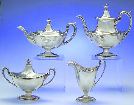 Portsmouth (Sterling, Hollowware) 4 Piece Tea Set (SCP, STP, SCR, SSU)