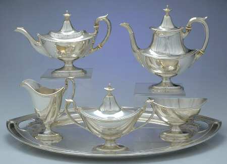 Portsmouth (Sterling, Hollowware) 6 Piece Tea Set (SCP, STP, SCR, SSU, SWB, SWTM)